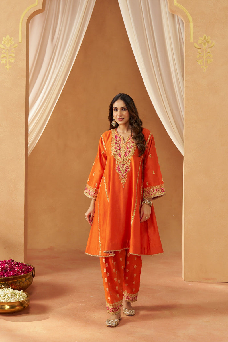 Maahgul Burnt Orange Kalidaar Chauga with Salwar