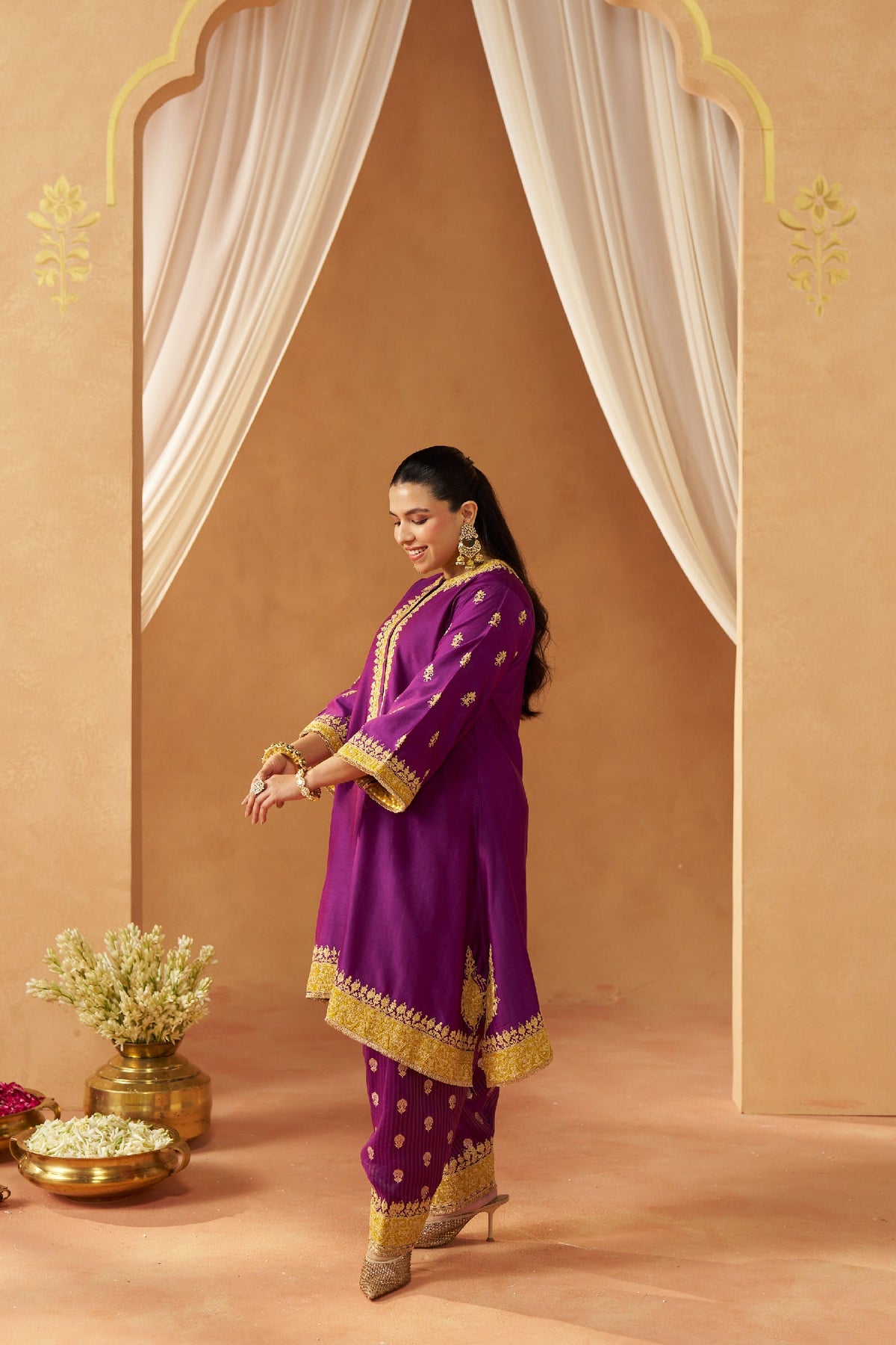 Zeenal Deep Purple A-Line Kaaftan with Salwar