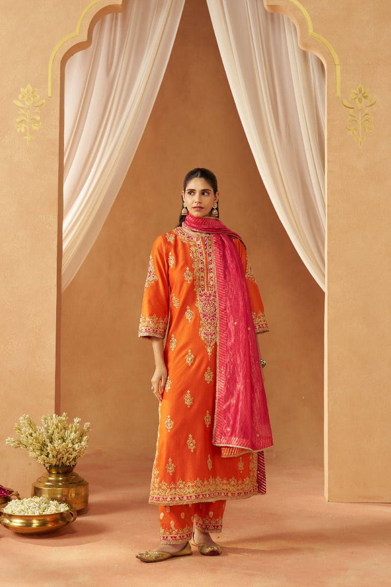 Mubina Burnt Orange Kurta with Salwar and Dupatta (LXRTS)
