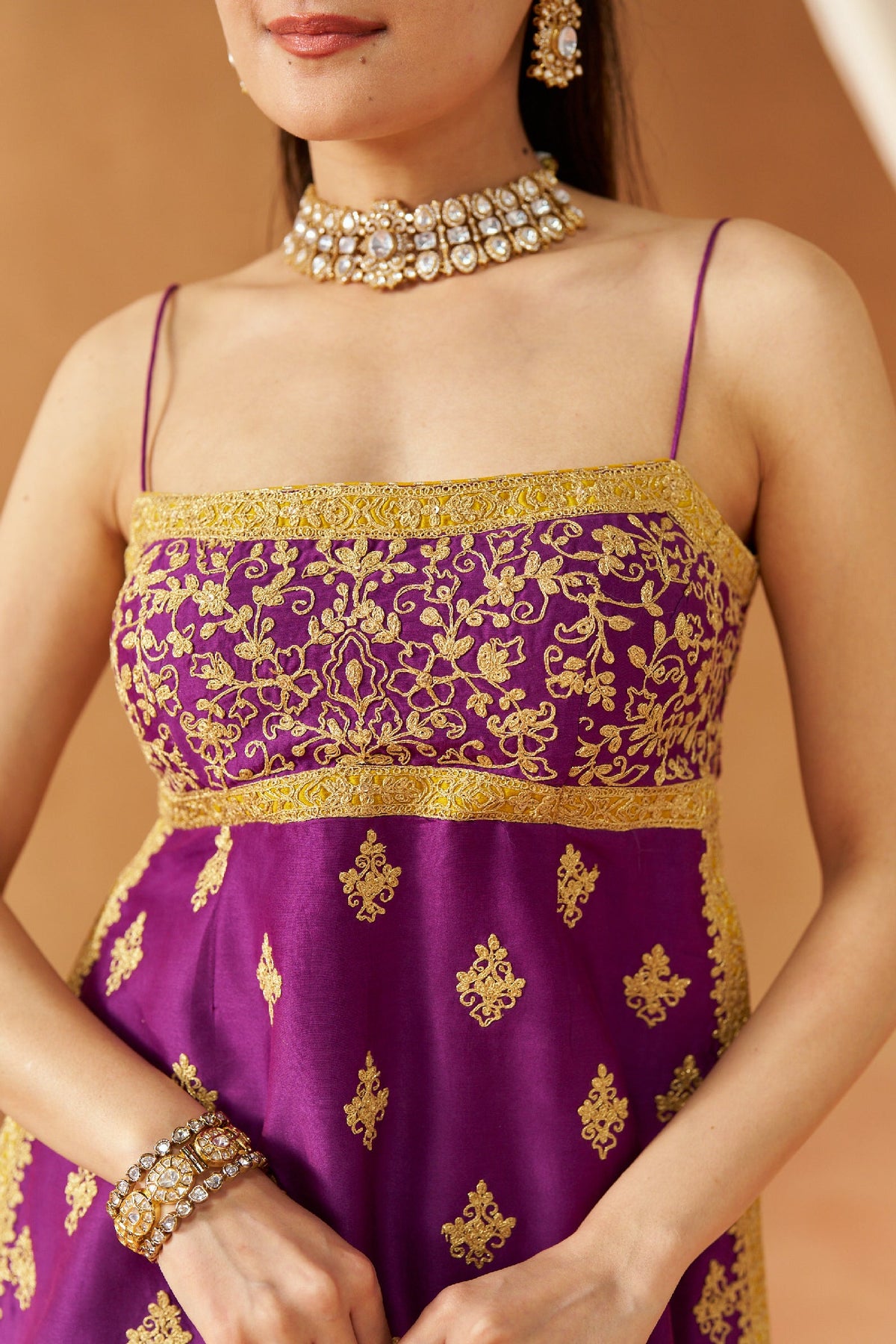 Megha Sahijwani In Najma Deep Purple Kurta with Garara and Dupatta