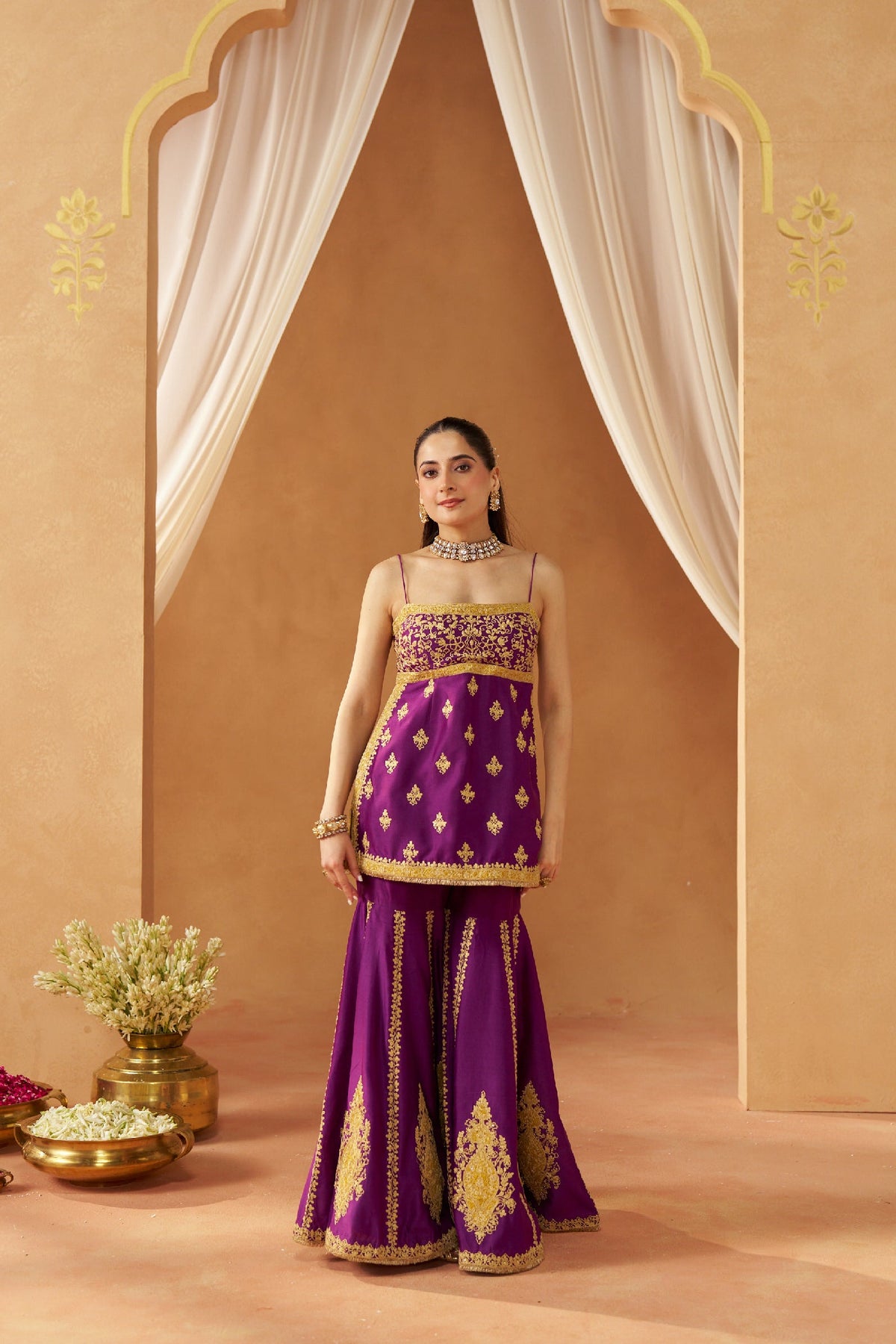 Megha Sahijwani In Najma Deep Purple Kurta with Garara and Dupatta