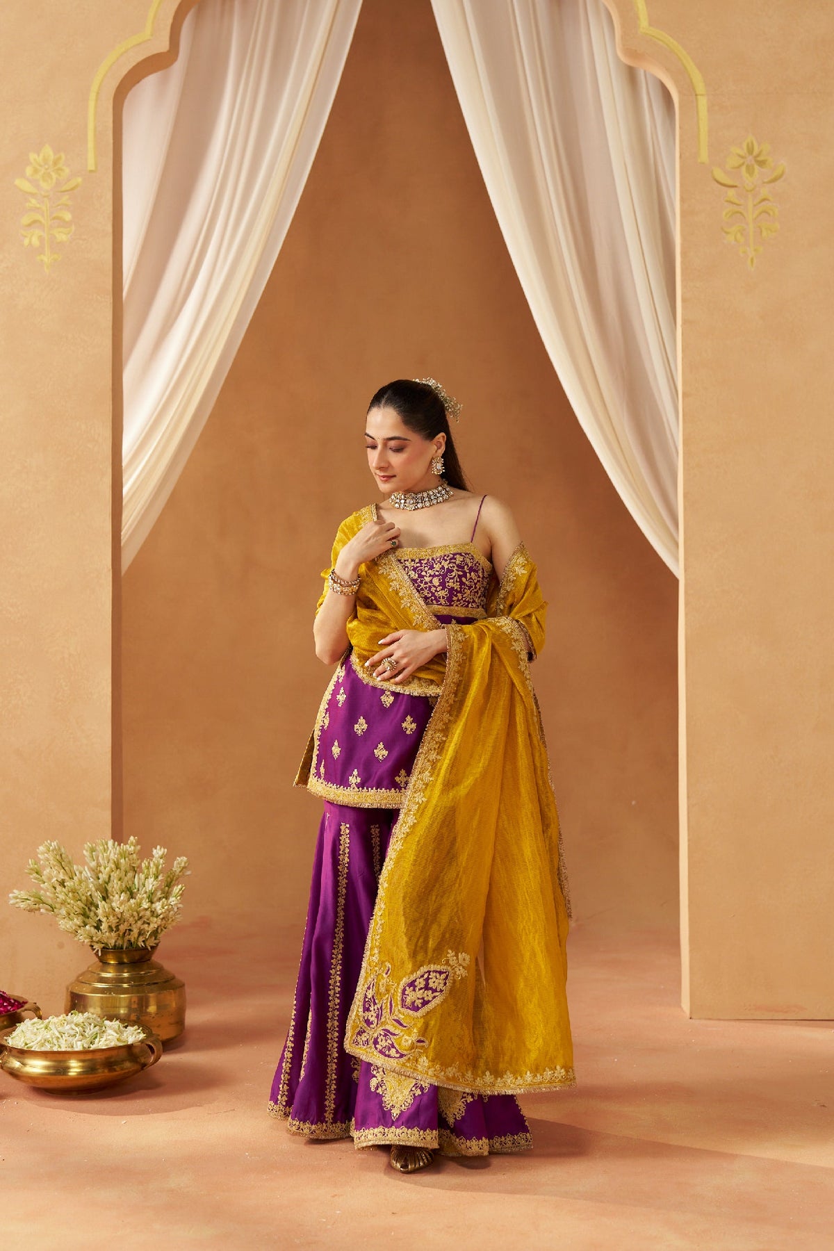 Megha Sahijwani In Najma Deep Purple Kurta with Garara and Dupatta