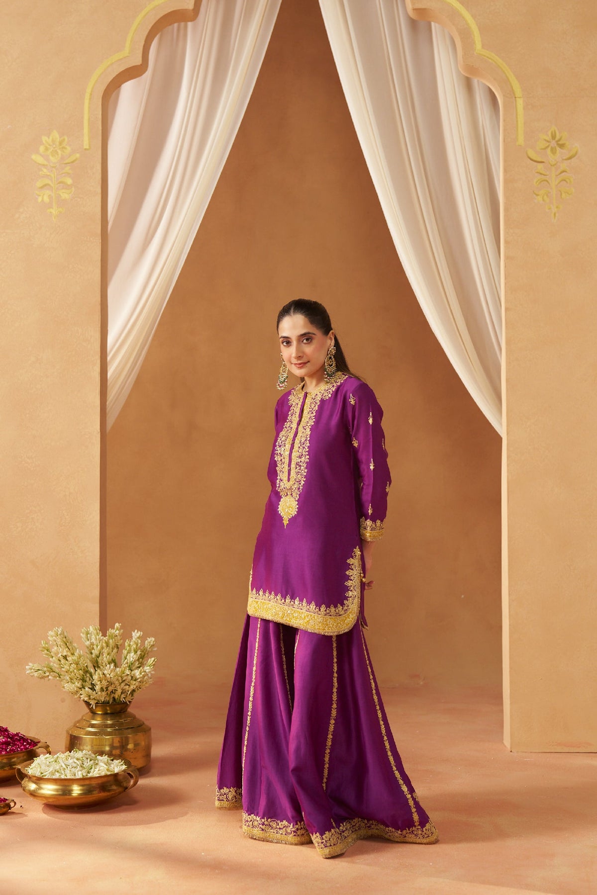 Jasnoor Anand In Fadiya Deep Purple Kurta with Sharara and Dupatta