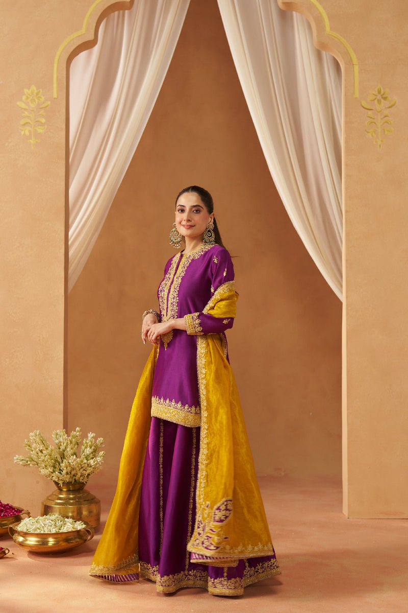 Fadiya Deep Purple Kurta with Sharara and Dupatta
