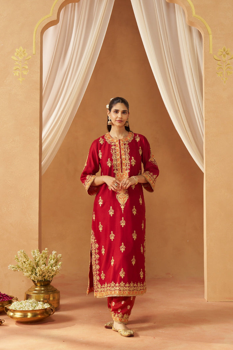 Mubina Deep Red Kurta with Salwar and Dupatta (LXRTS)