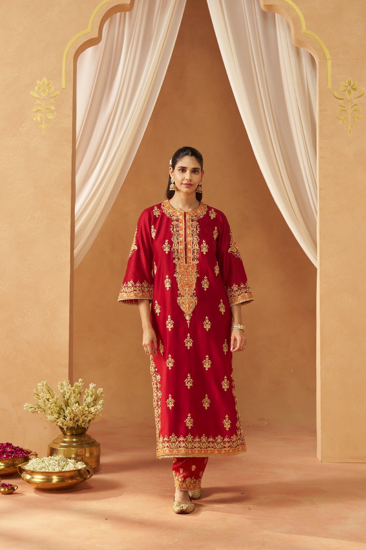Mubina Deep Red Kurta with Salwar and Dupatta (LXRTS)