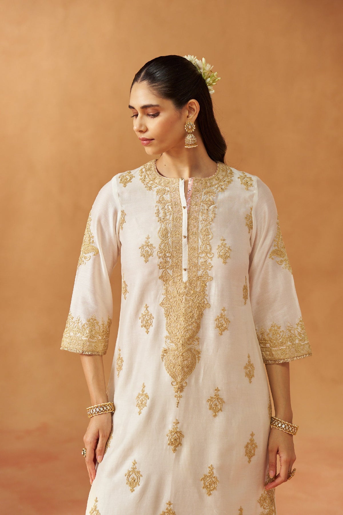 Mubina Daisy Ivory Kurta with Salwar and Dupatta