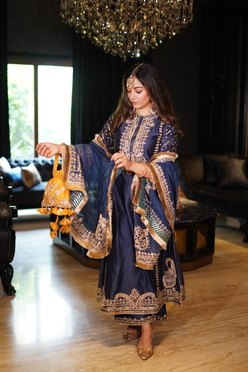 Anisha Sethi in Sabirah - Deep Blue Long Kurta With Palazzo And Dupatta