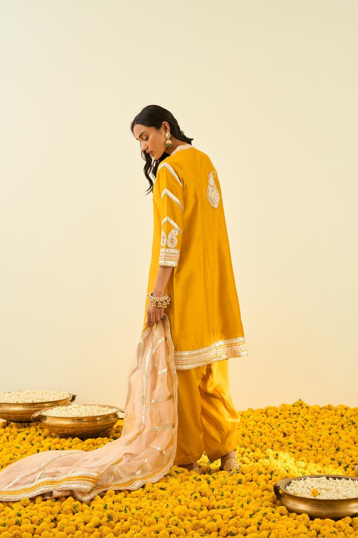 Sadiyah- Glaze Mustard Princess Cut Kurta with Salwar and Dupatta