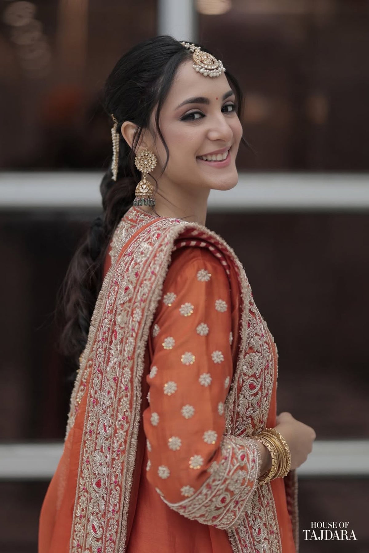 Kanikka Kapur In Naseha Burnt orange Dabka Zardozi Embroidered Short kurta Set