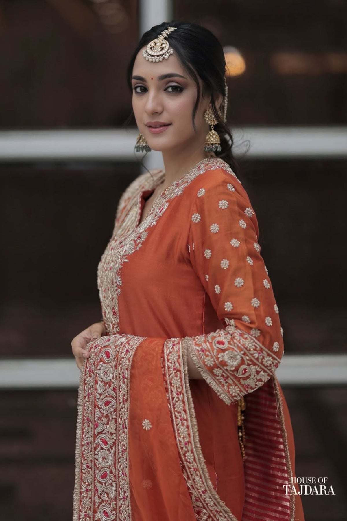 Kanikka Kapur In Naseha Burnt orange Dabka Zardozi Embroidered Short kurta Set