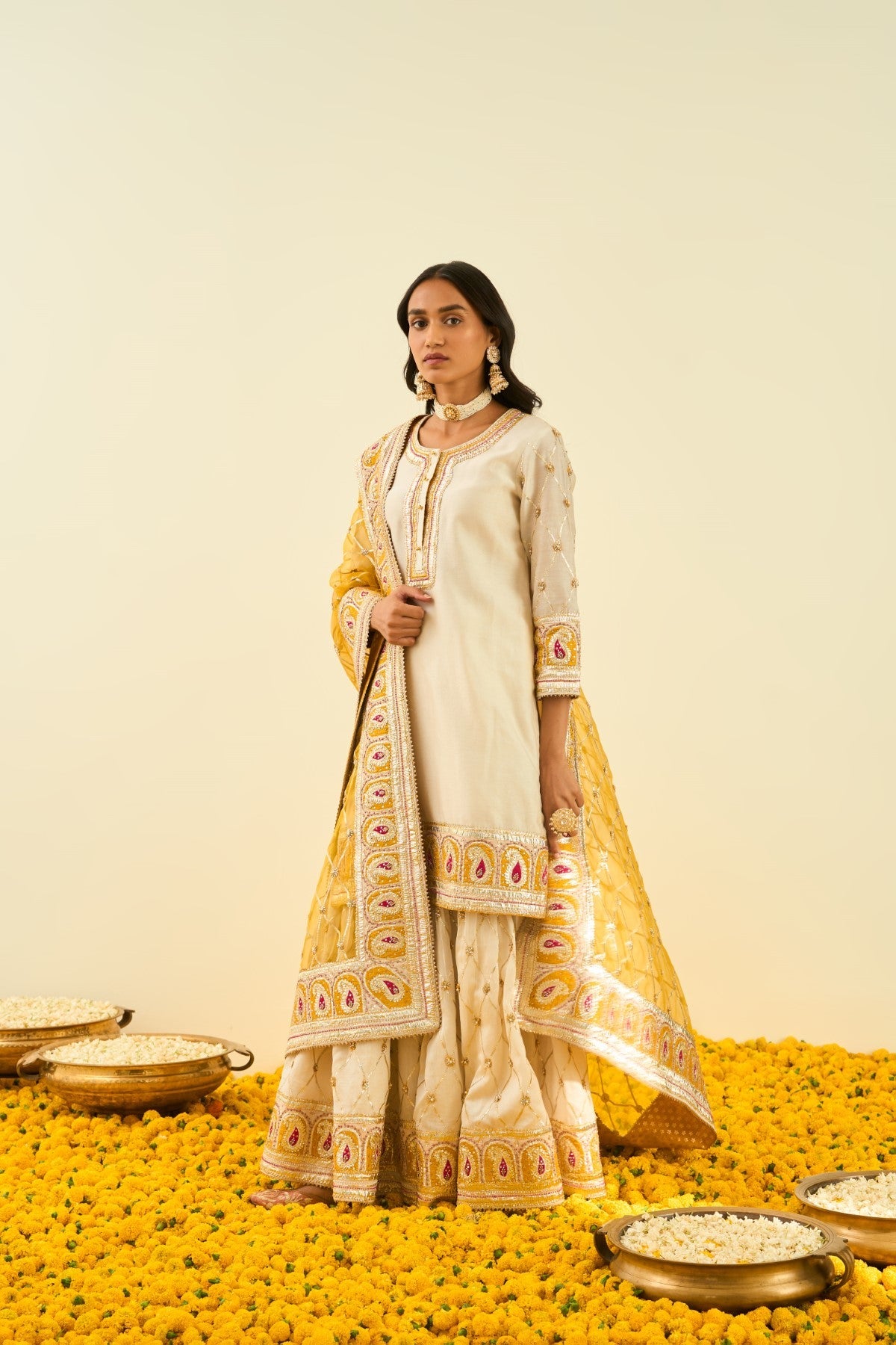 Tina Kakkad In Shabina- Daisy Ivory  short kurta with garara and dupatta