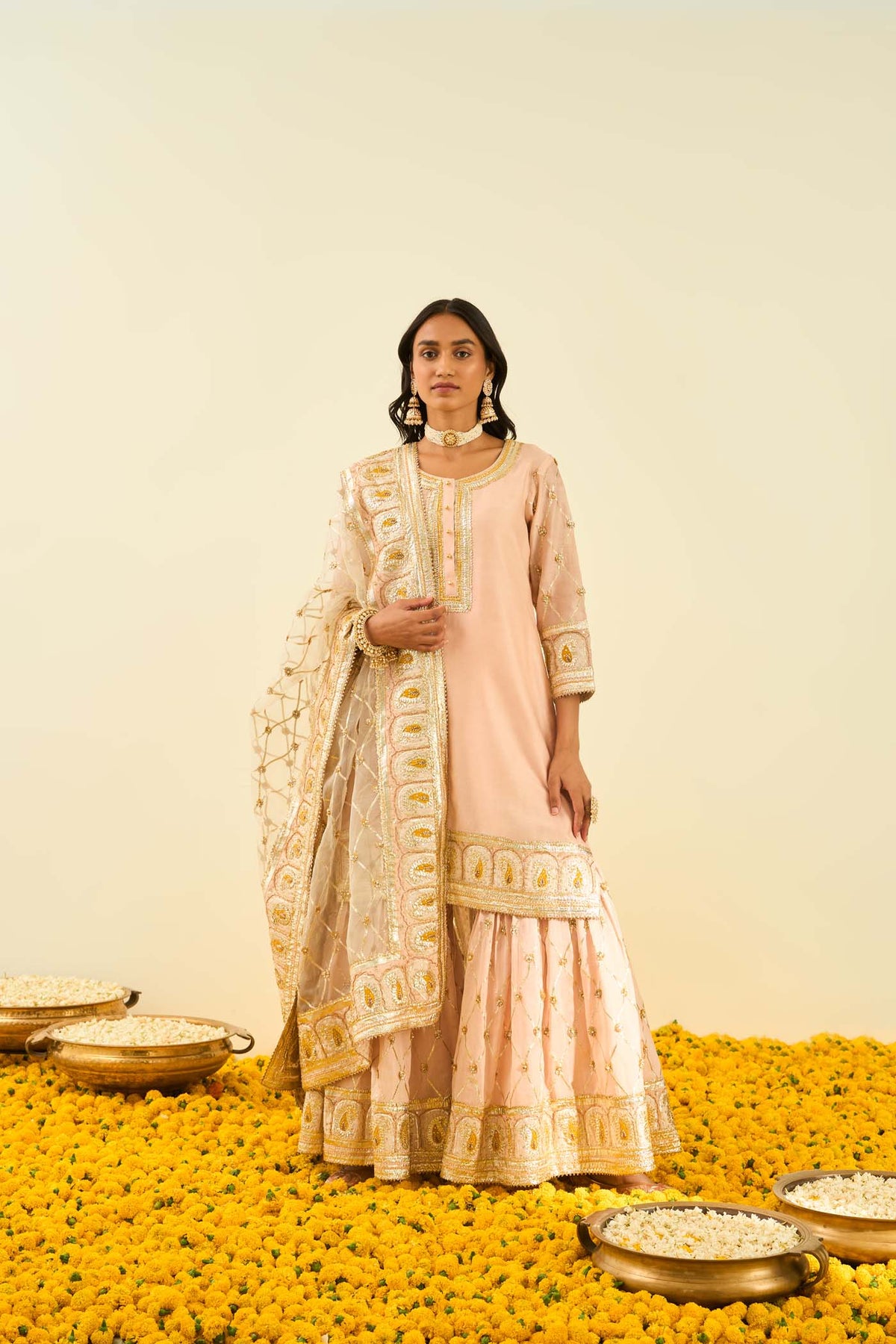 Shabina- Rosepink short kurta with garara and dupatta (Lxrts)