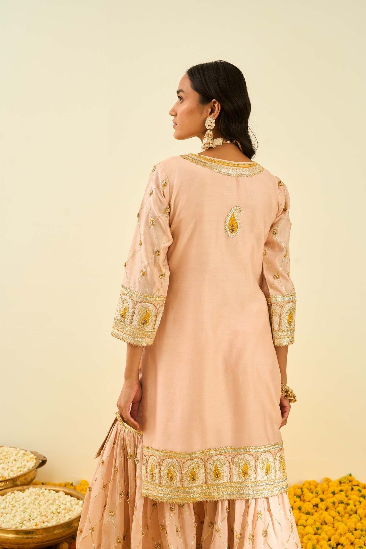 Shabina- Rosepink short kurta with garara and dupatta (Lxrts)
