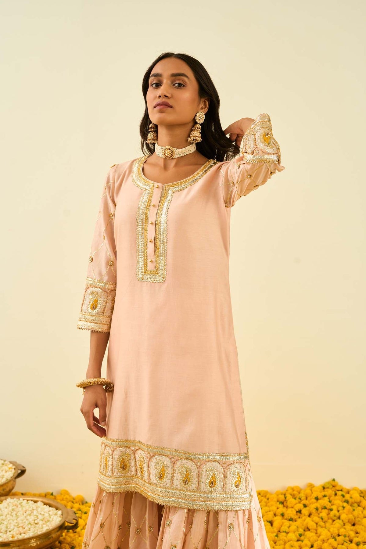Shabina- Rosepink short kurta with garara and dupatta (Lxrts)