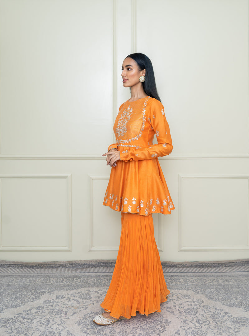 Shahana-Pumpkin Orange Georgette Gharara Set