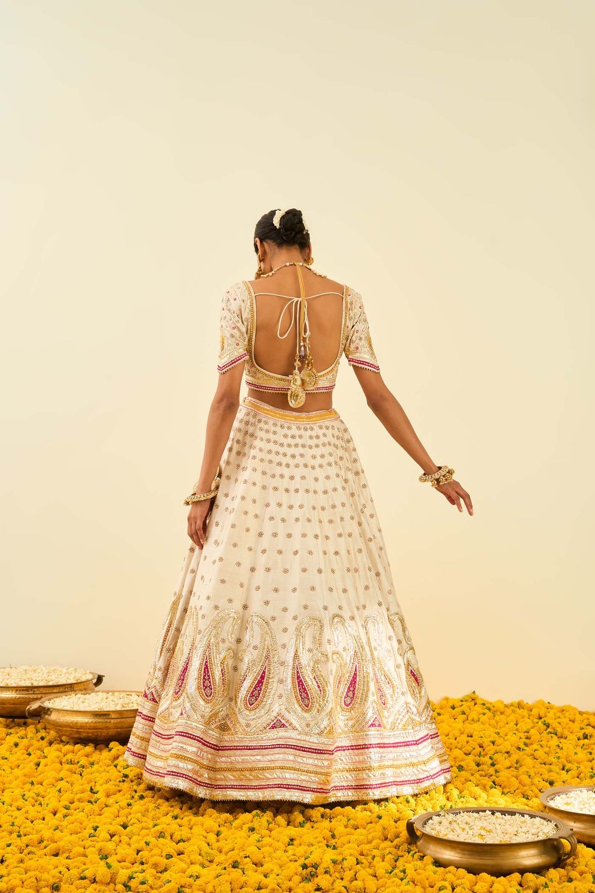 Shahnaz Daisy Ivory lehenga with blouse and dupatta
