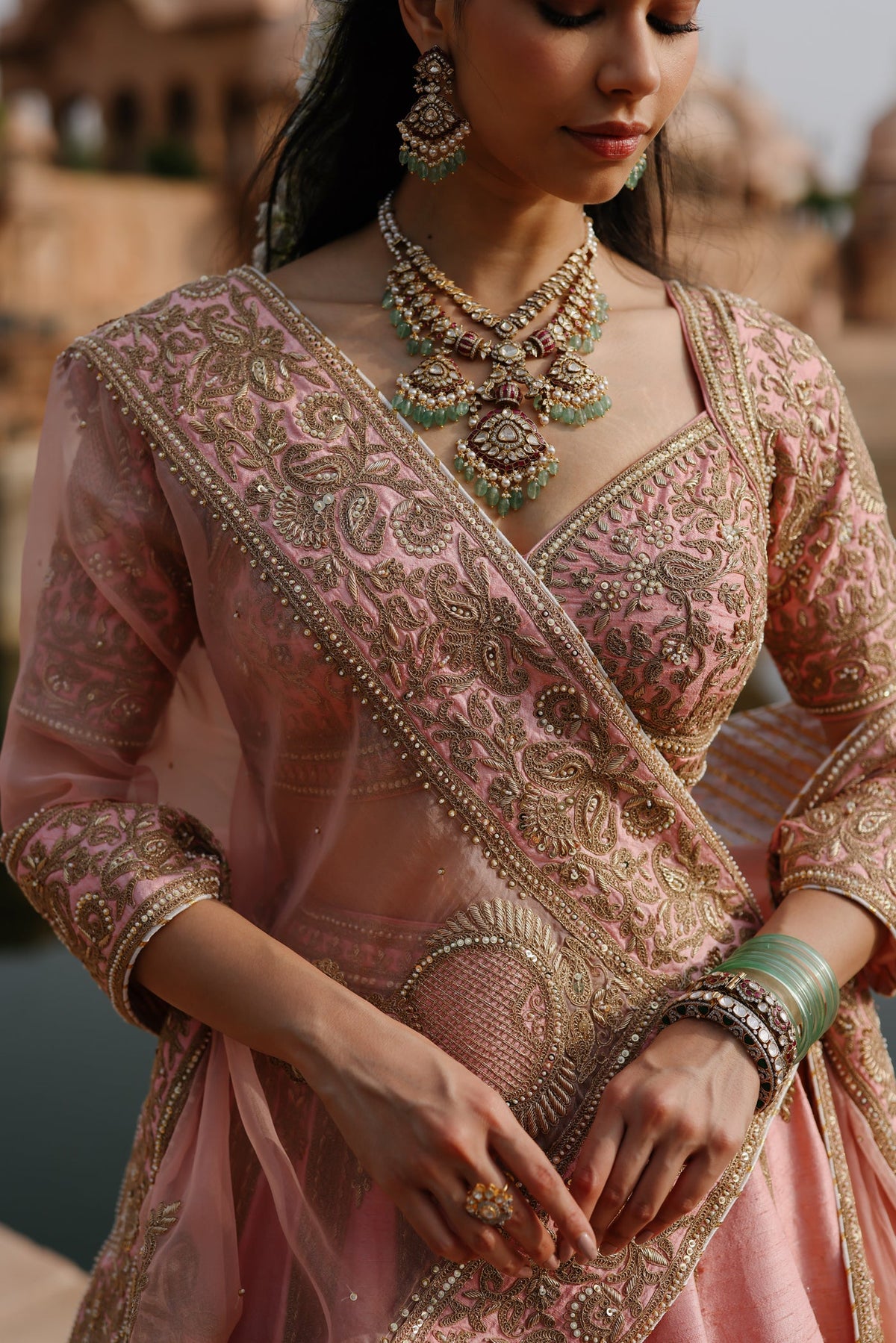 Jannah - Pink Lehenga Set with Blouse & Dupatta