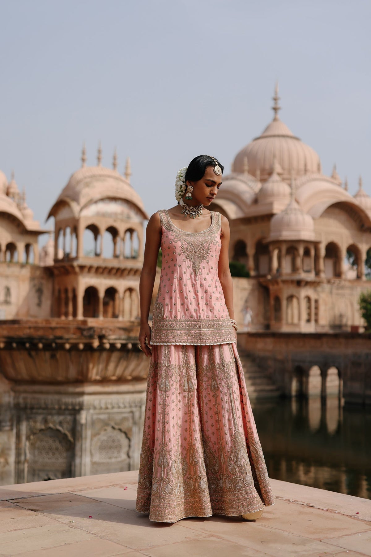 Evneet In Tasnim - Pink Kurta Set with Sharara & Dupatta