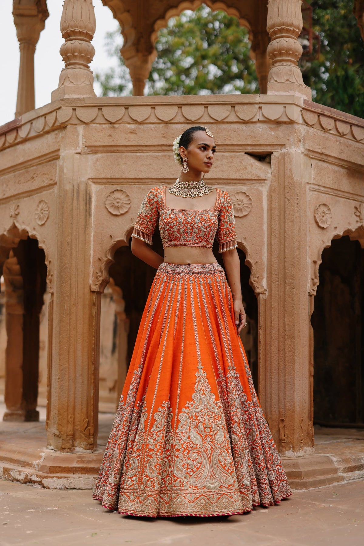 Rakul Preet Singh In Nagma  - Orange Lehenga Set with Blouse & Rani Hot Pink Dupatta