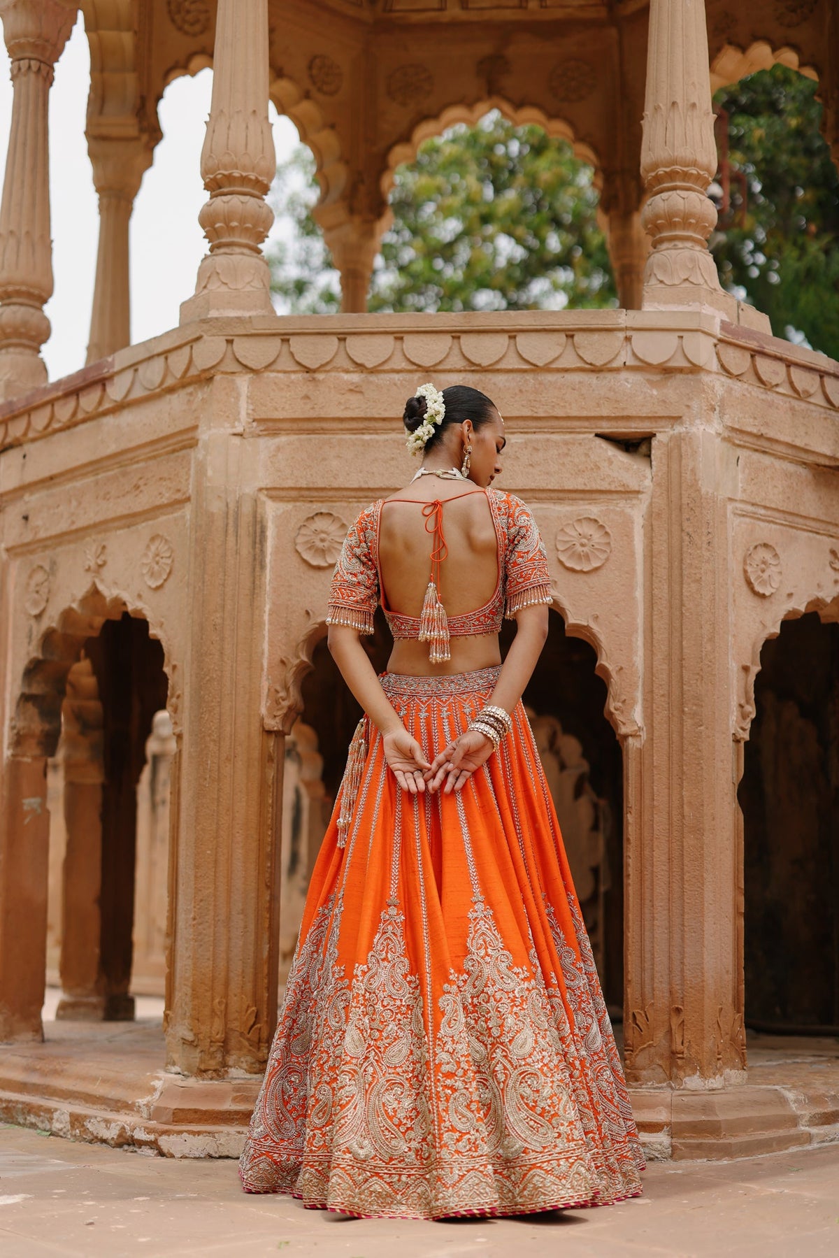 Rakul Preet Singh In Nagma  - Orange Lehenga Set with Blouse & Rani Hot Pink Dupatta