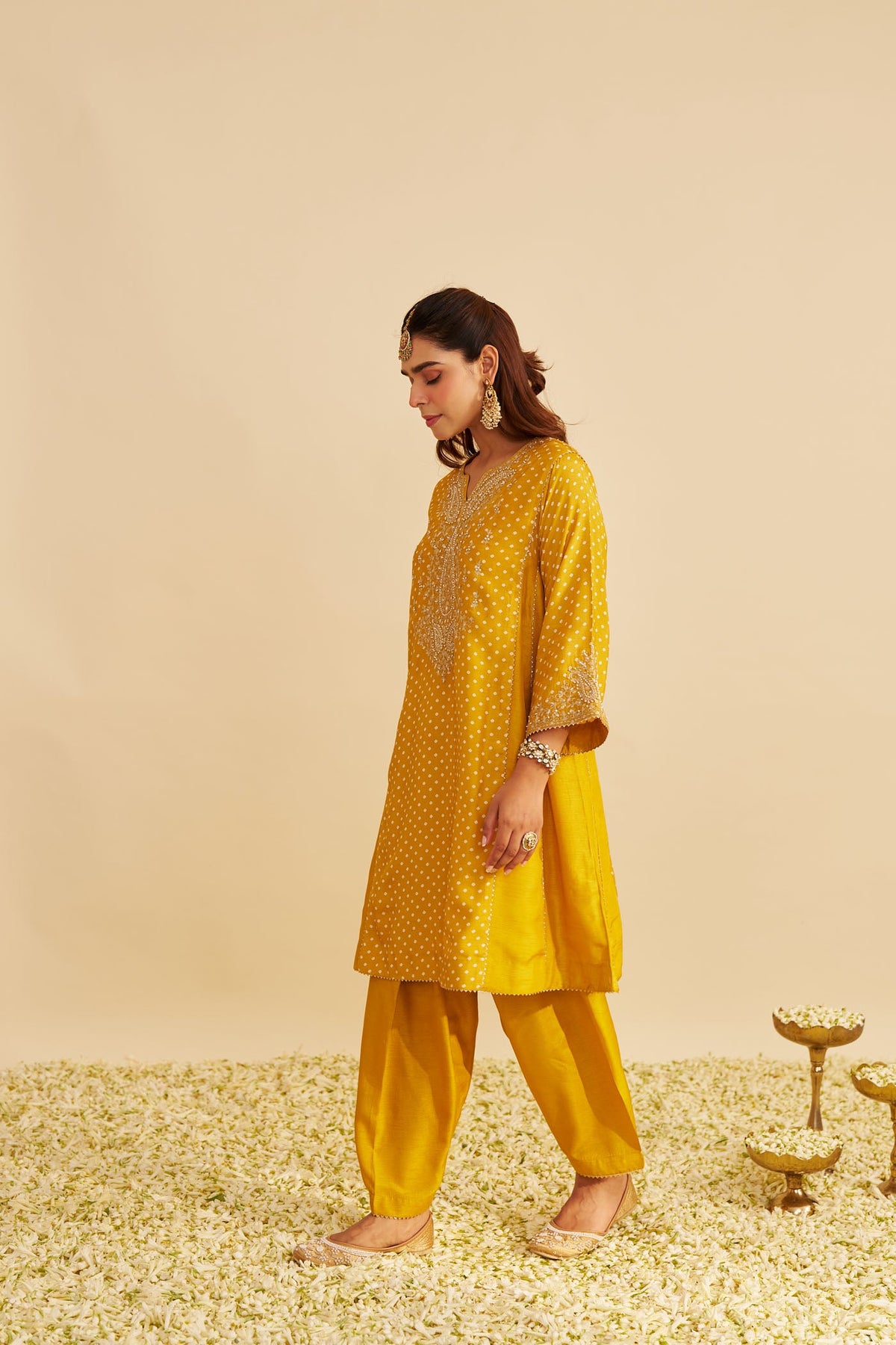 KAYRA - Heirloom Mustard SHORT GATHERED CHAUGA WITH SALWAR