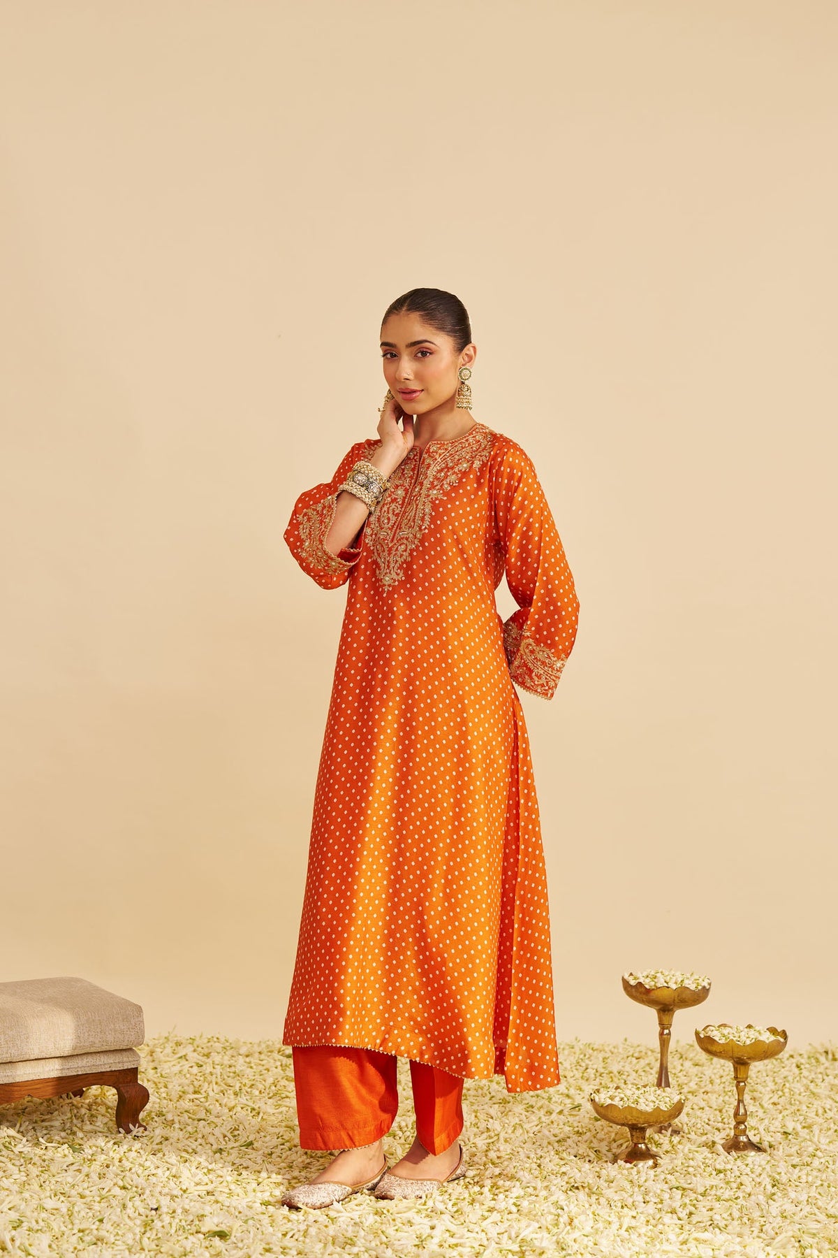 SHEZIA - Orange LONG CHAUGA WITH SALWAR