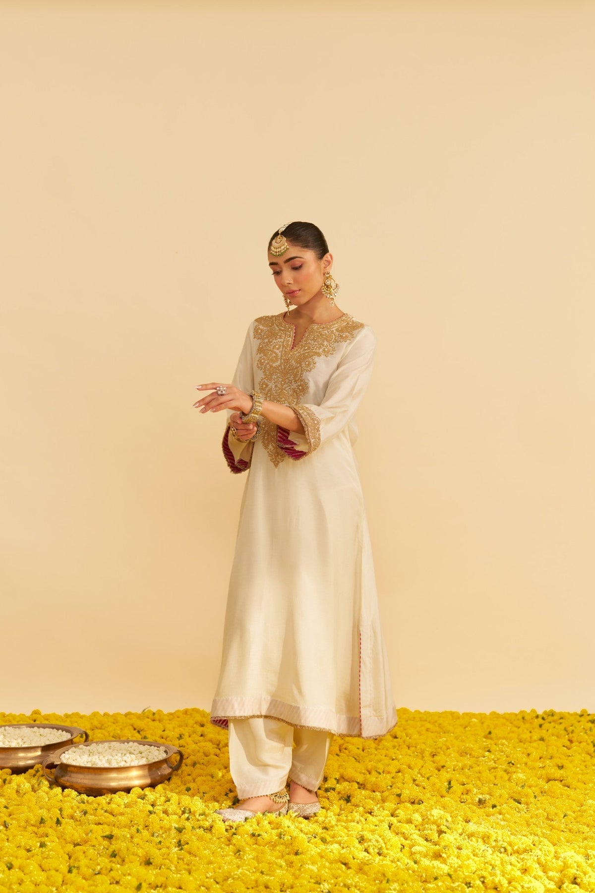 Maheep Kapoor In HIBA - DAISY IVORY LONG KAFTAN WITH SALWAR AND DUPATTA