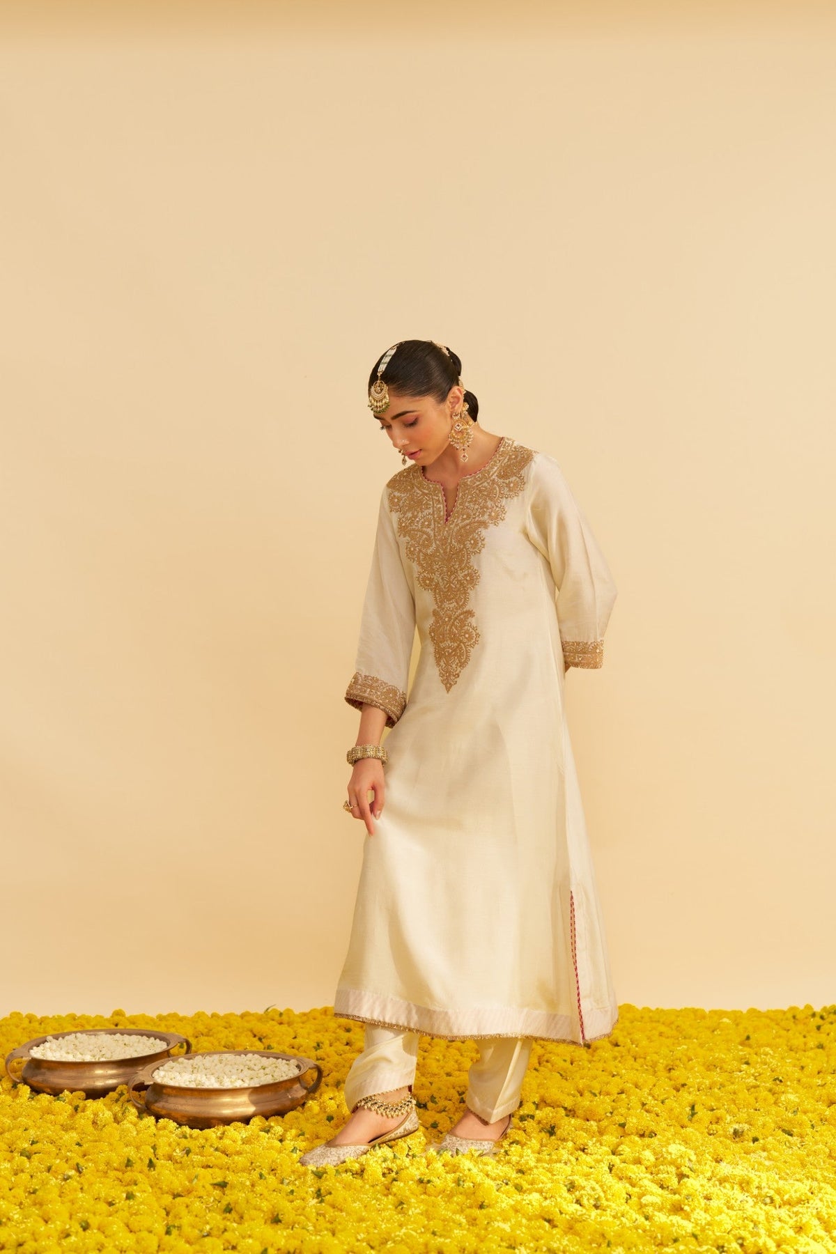 HIBA - DAISY IVORY LONG KAFTAN WITH SALWAR AND DUPATTA