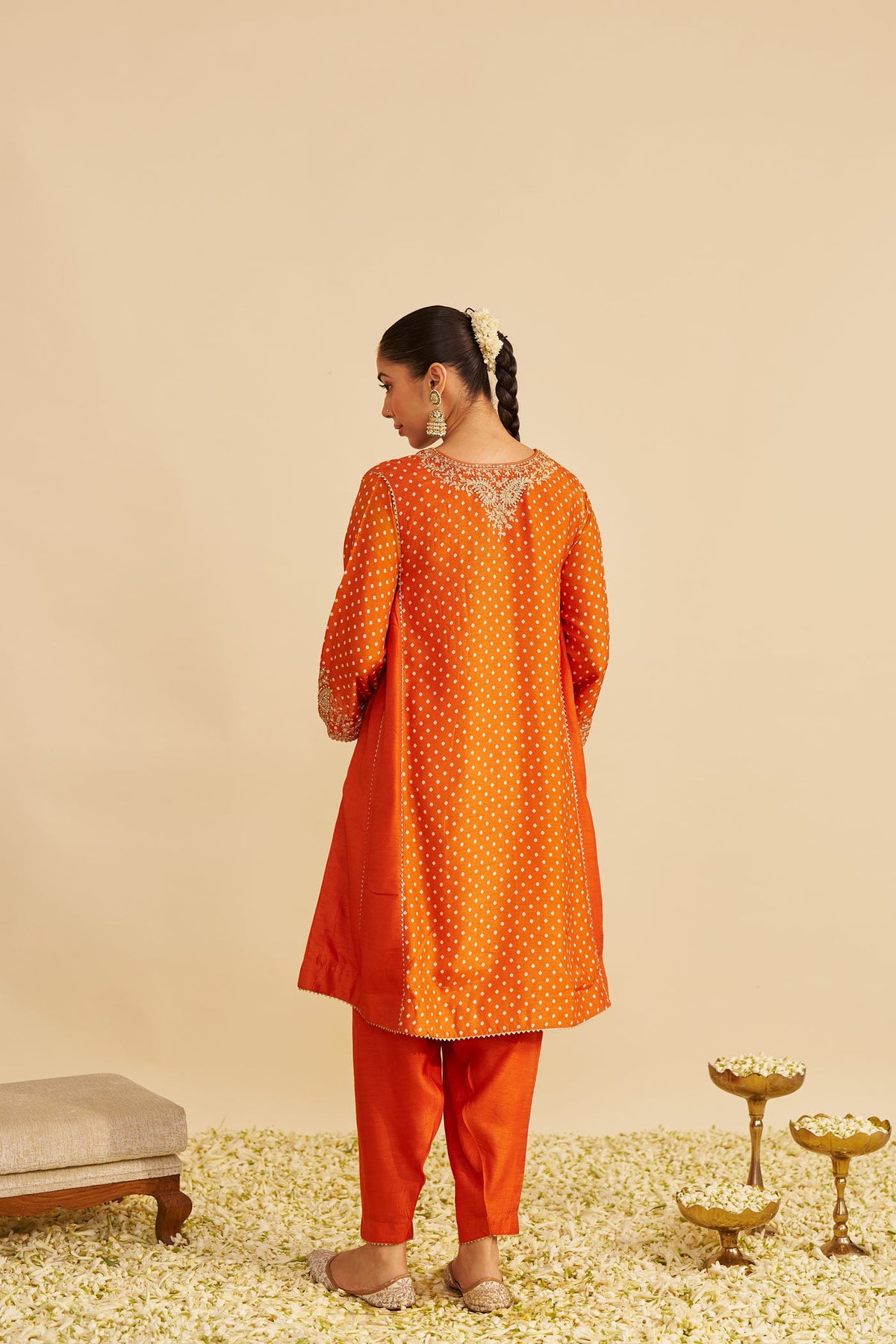 KAYRA - ORANGE SHORT GATHERED CHAUGA WITH SALWAR (LXRTS)