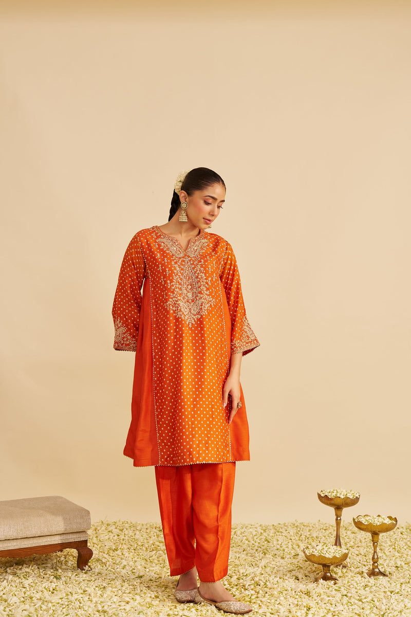 KAYRA - ORANGE SHORT GATHERED CHAUGA WITH SALWAR (LXRTS)