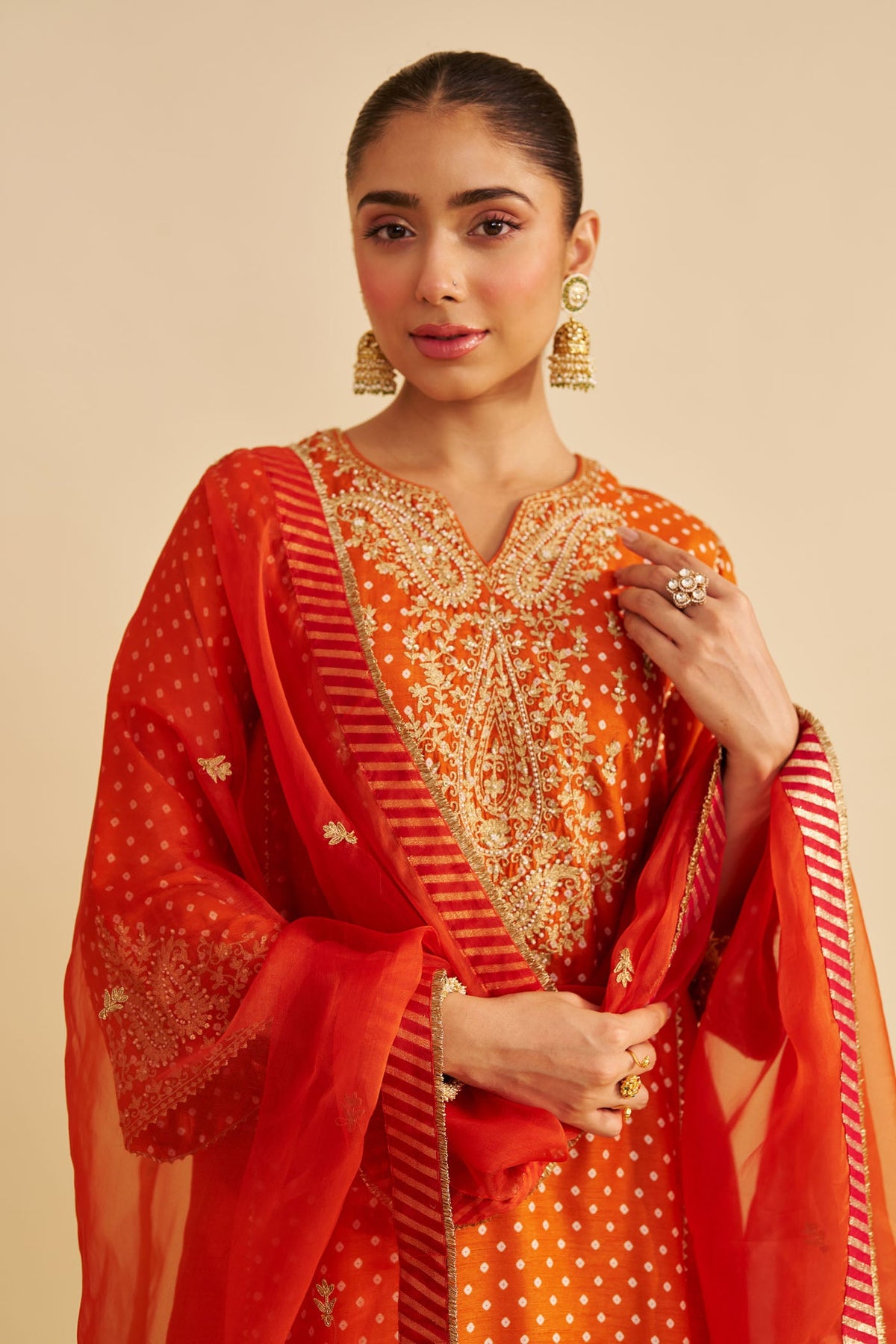 KAYRA - ORANGE SHORT GATHERED CHAUGA WITH SALWAR (LXRTS)