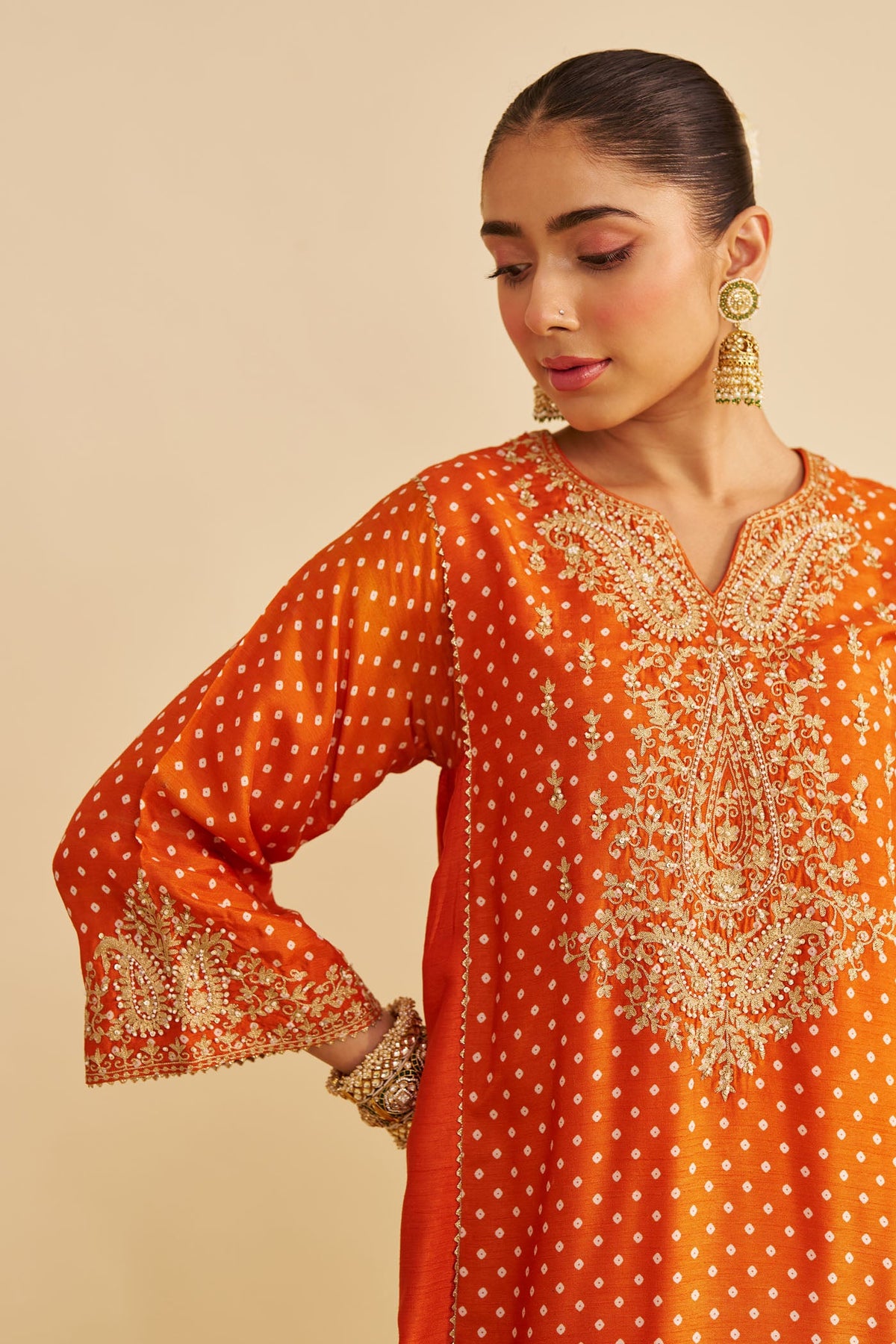 KAYRA - ORANGE SHORT GATHERED CHAUGA WITH SALWAR (LXRTS)