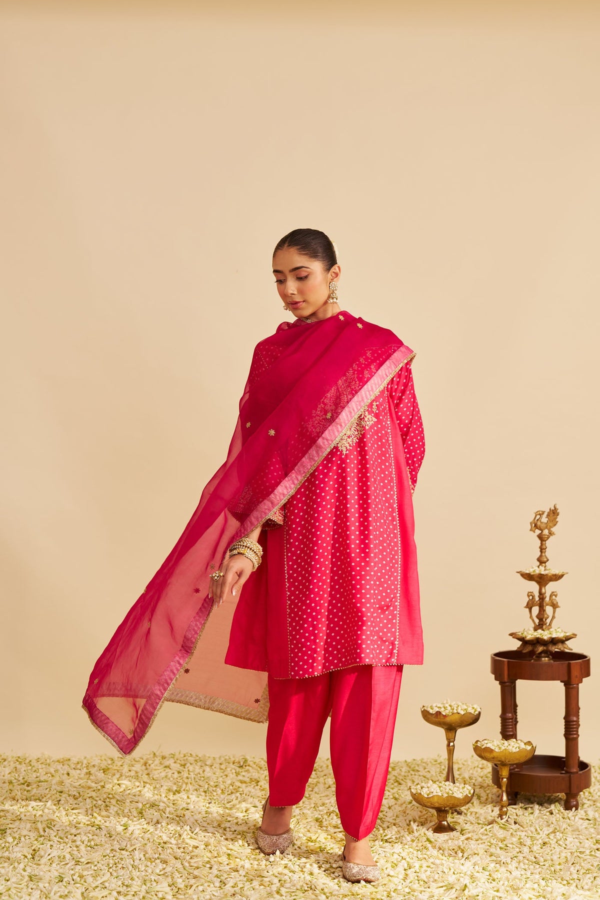 KAYRA - Rani Hotpink SHORT GATHERED CHAUGA WITH SALWAR