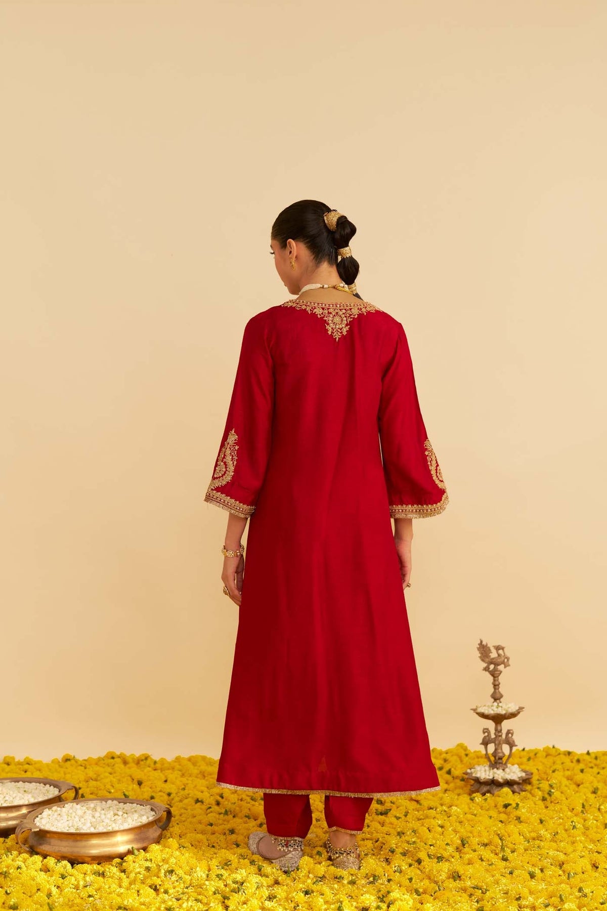 HAAYAT - DEEP RED LONG KAFTAN WITH SALWAR (LXRTS)