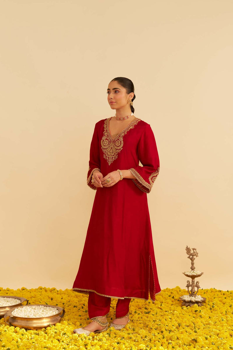 HAAYAT - DEEP RED LONG KAFTAN WITH SALWAR (LXRTS)