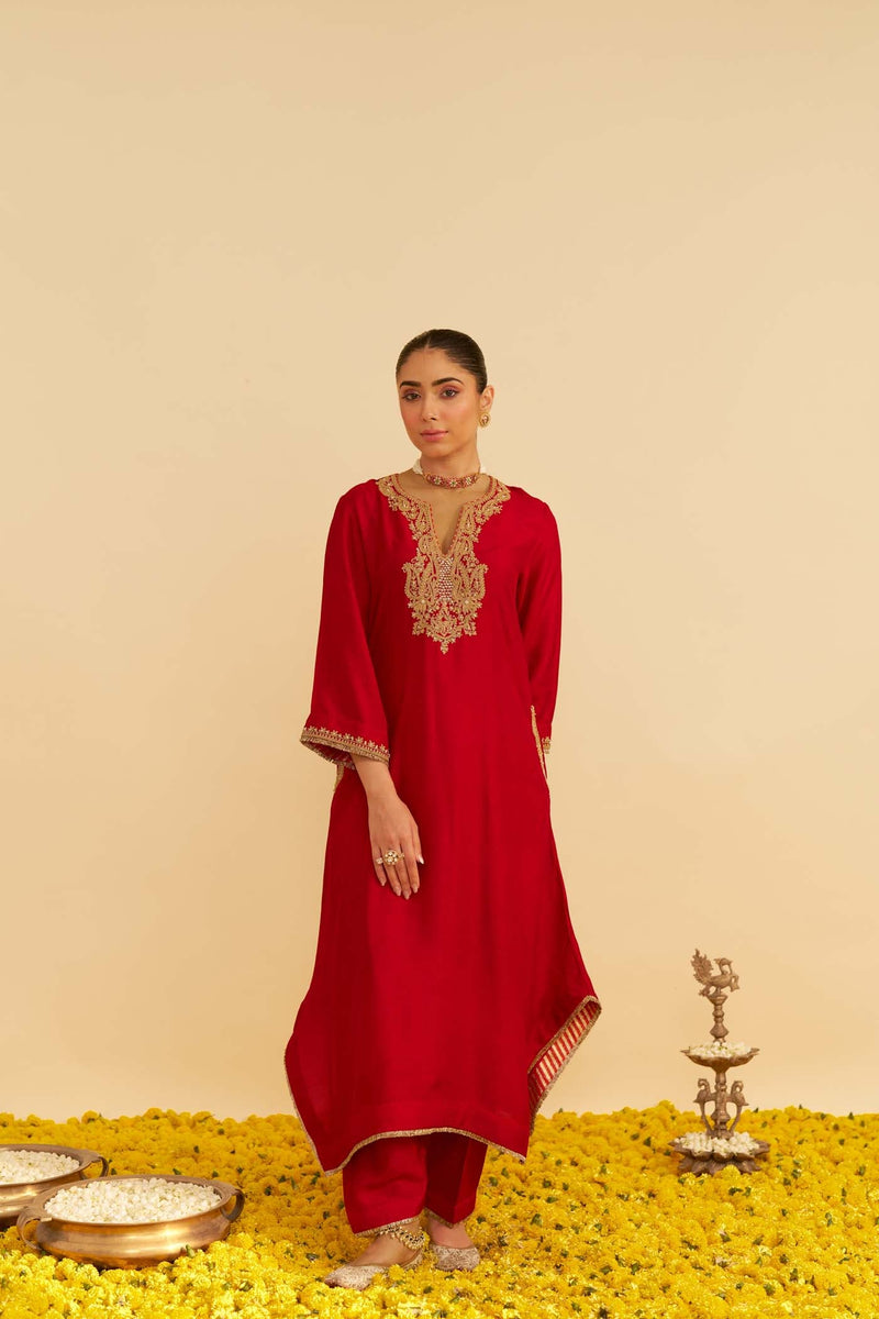 AMAYA - DEEP RED LONG KAFTAN WITH SALWAR