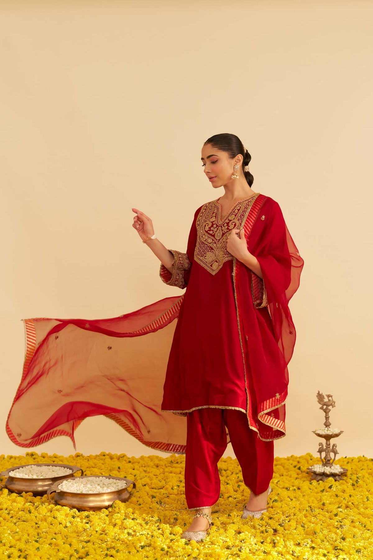 MEHZA - DEEP RED SHORT CHAUGA WITH SALWAR
