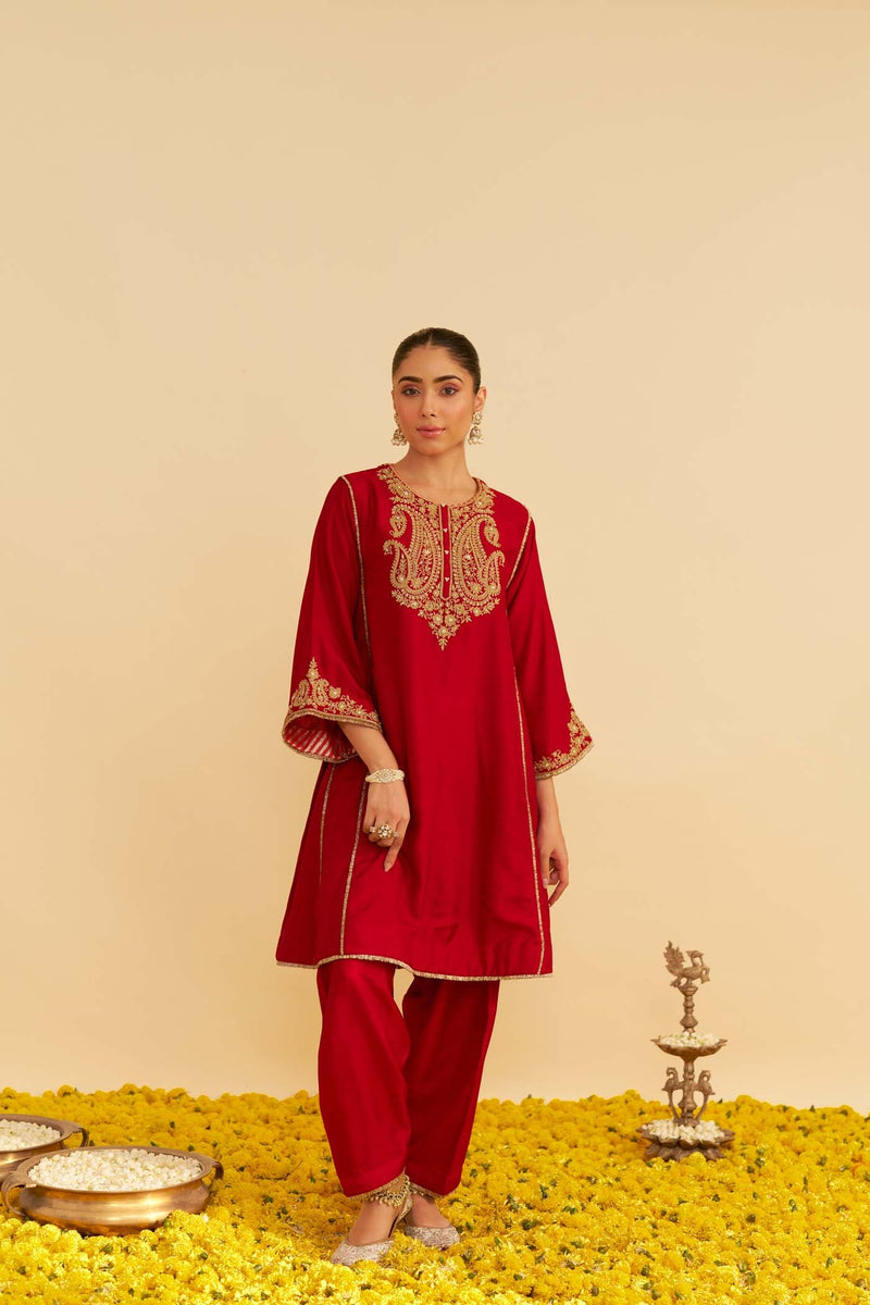 AYRA - DEEP RED SHORT CHAUGA WITH SALWAR