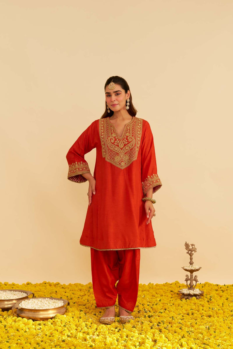 MEHZA - BURNT ORANGE SHORT CHAUGA WITH SALWAR