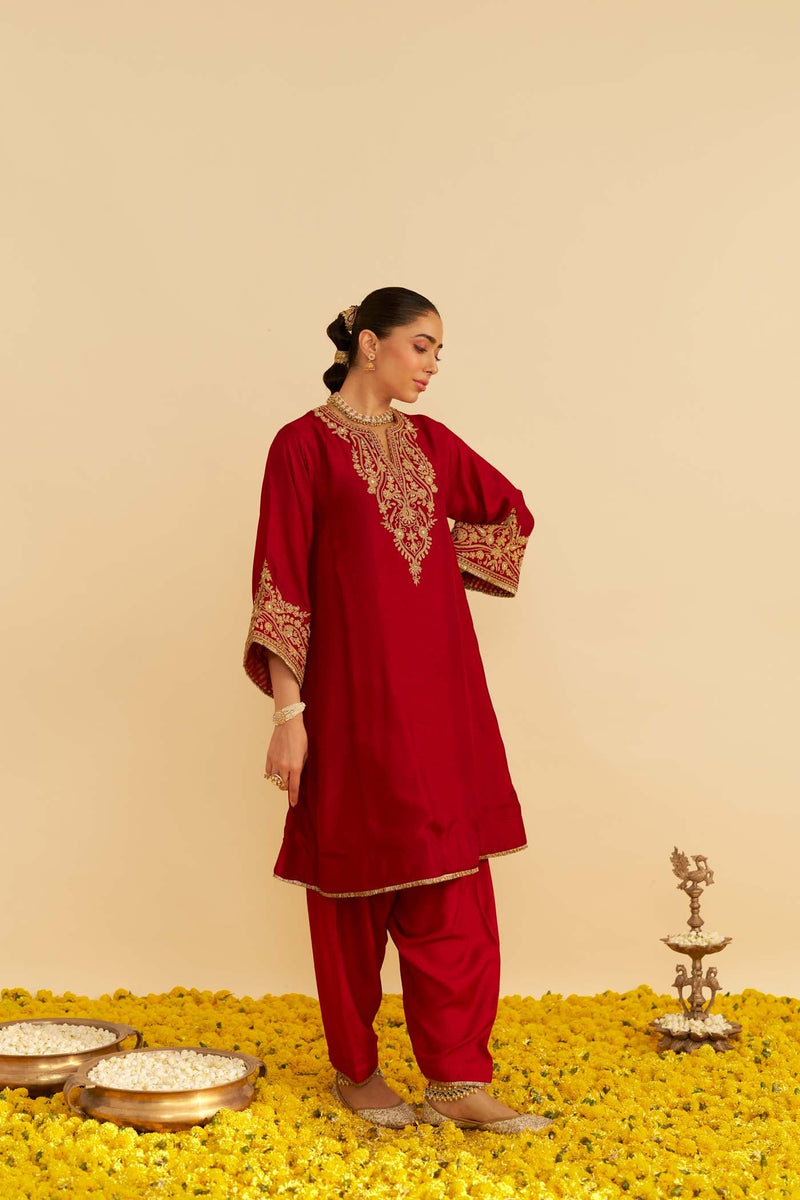 MARWA - DEEP RED SHORT CHAUGA WITH SALWAR