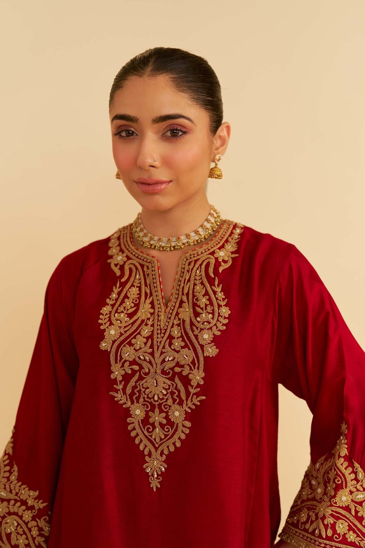 MARWA - DEEP RED SHORT CHAUGA WITH SALWAR (LXRTS)