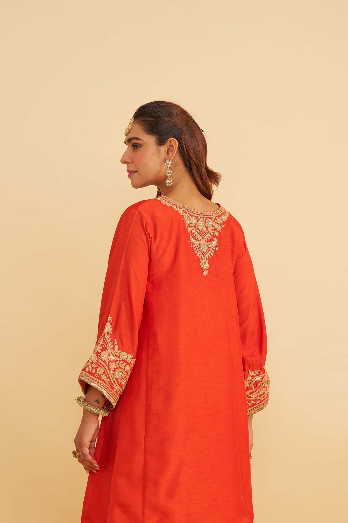 MARWA - BURNT ORANGE SHORT CHAUGA WITH SALWAR