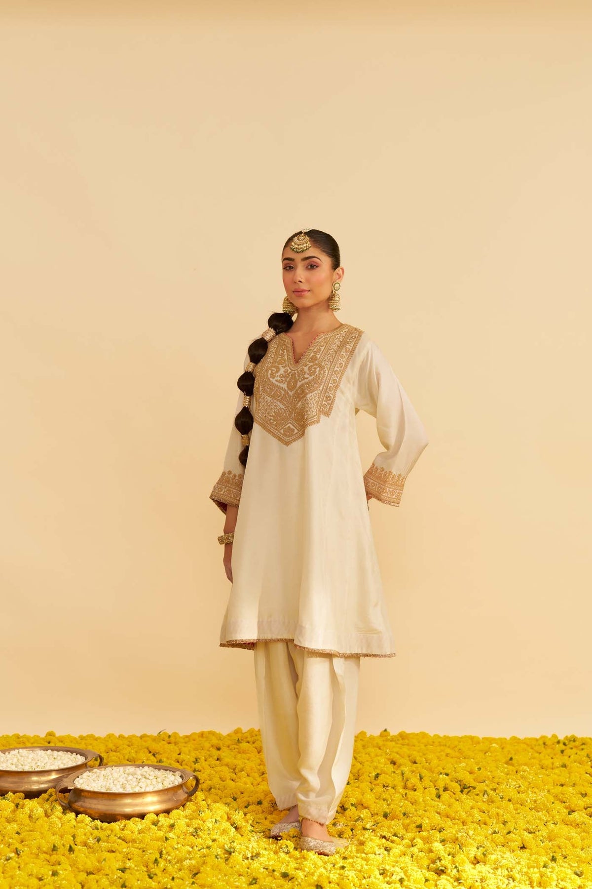 MEHZA - DAISY IVORY SHORT CHAUGA WITH SALWAR