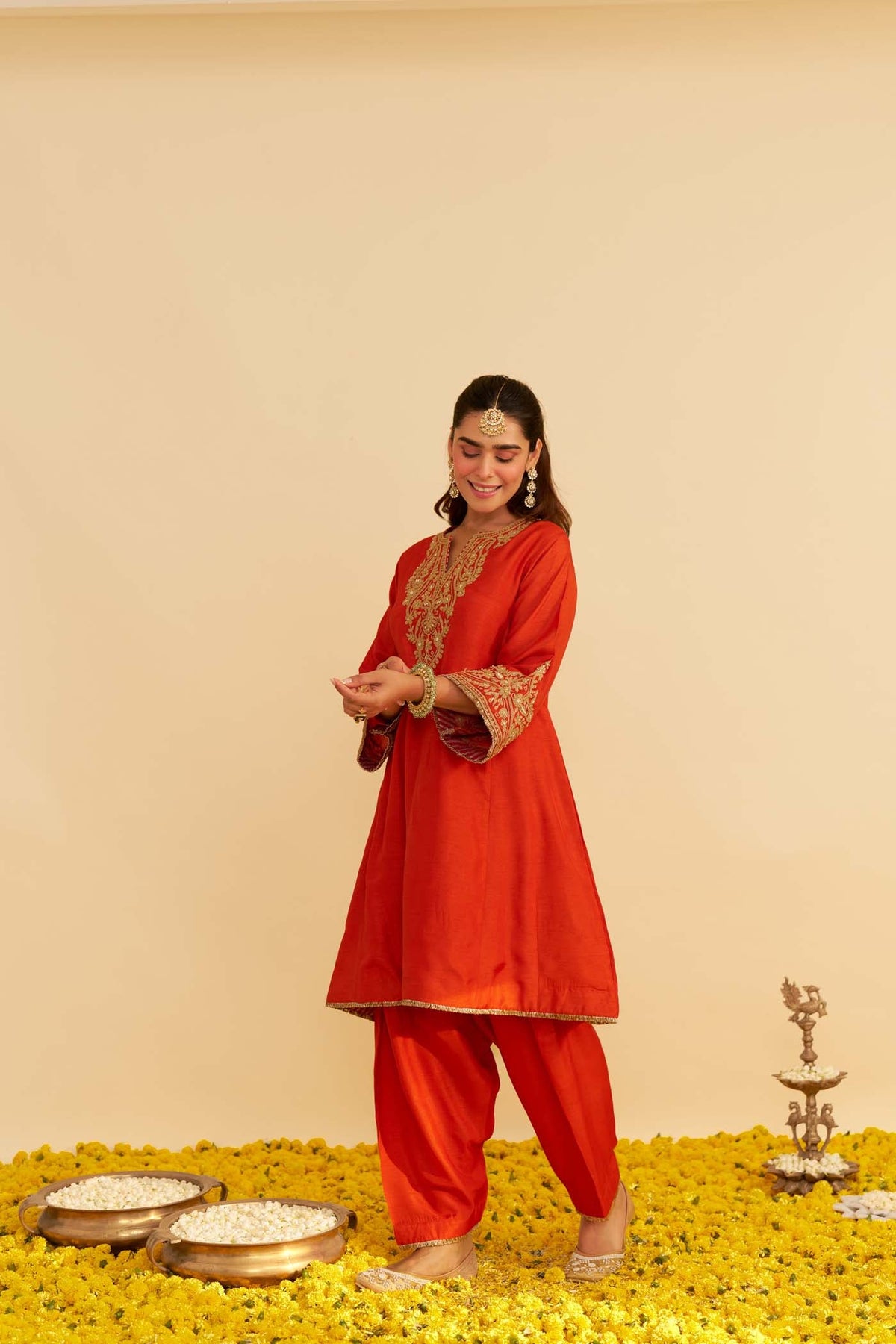 MARWA - BURNT ORANGE SHORT CHAUGA WITH SALWAR