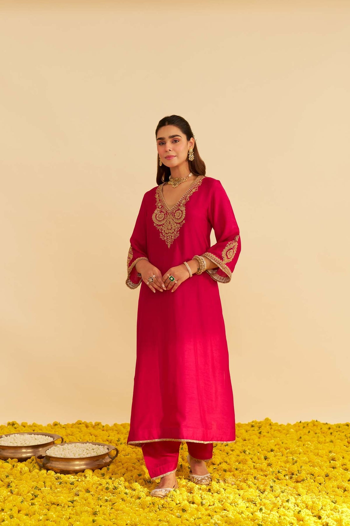 HAAYAT - Rani Hotpink LONG KAFTAN WITH SALWAR