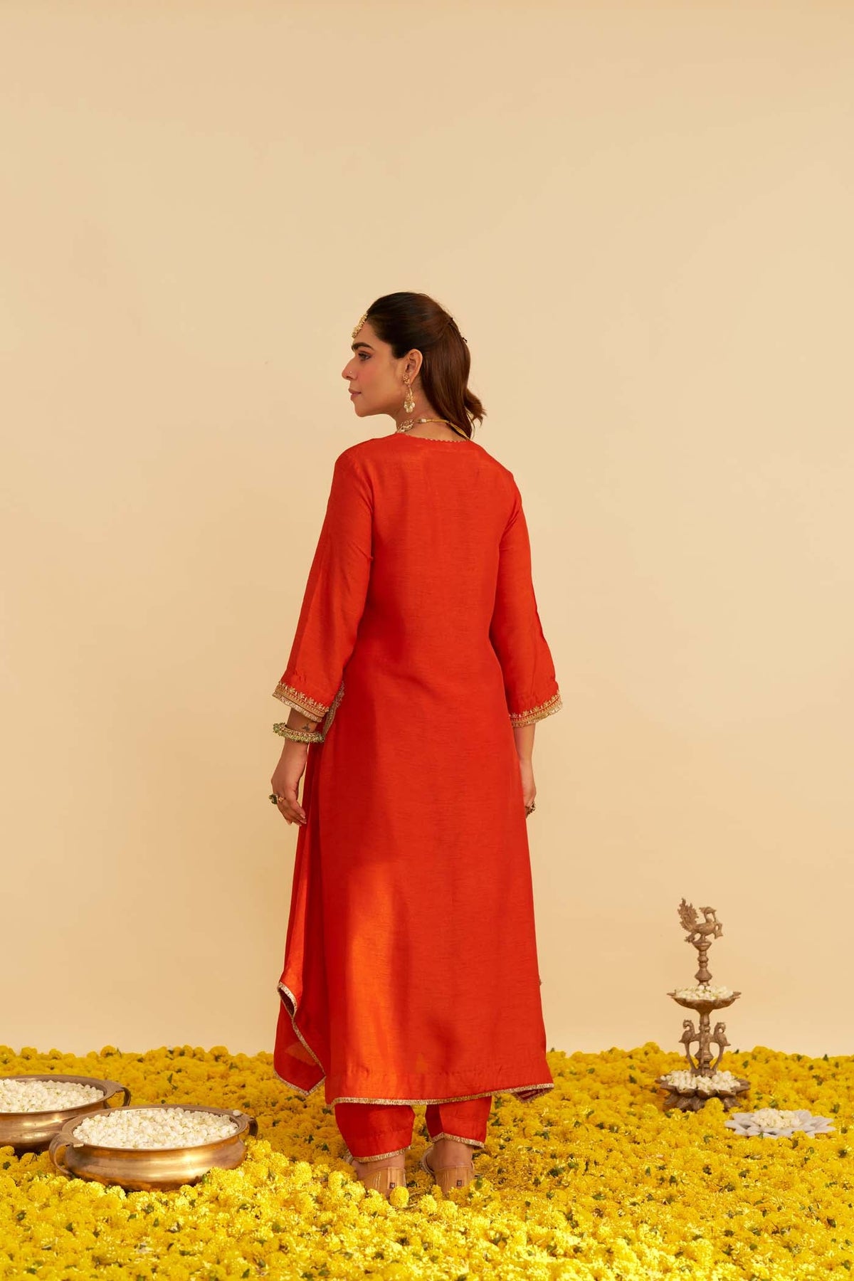 AMAYA - BURNT ORANGE LONG KAFTAN WITH SALWAR