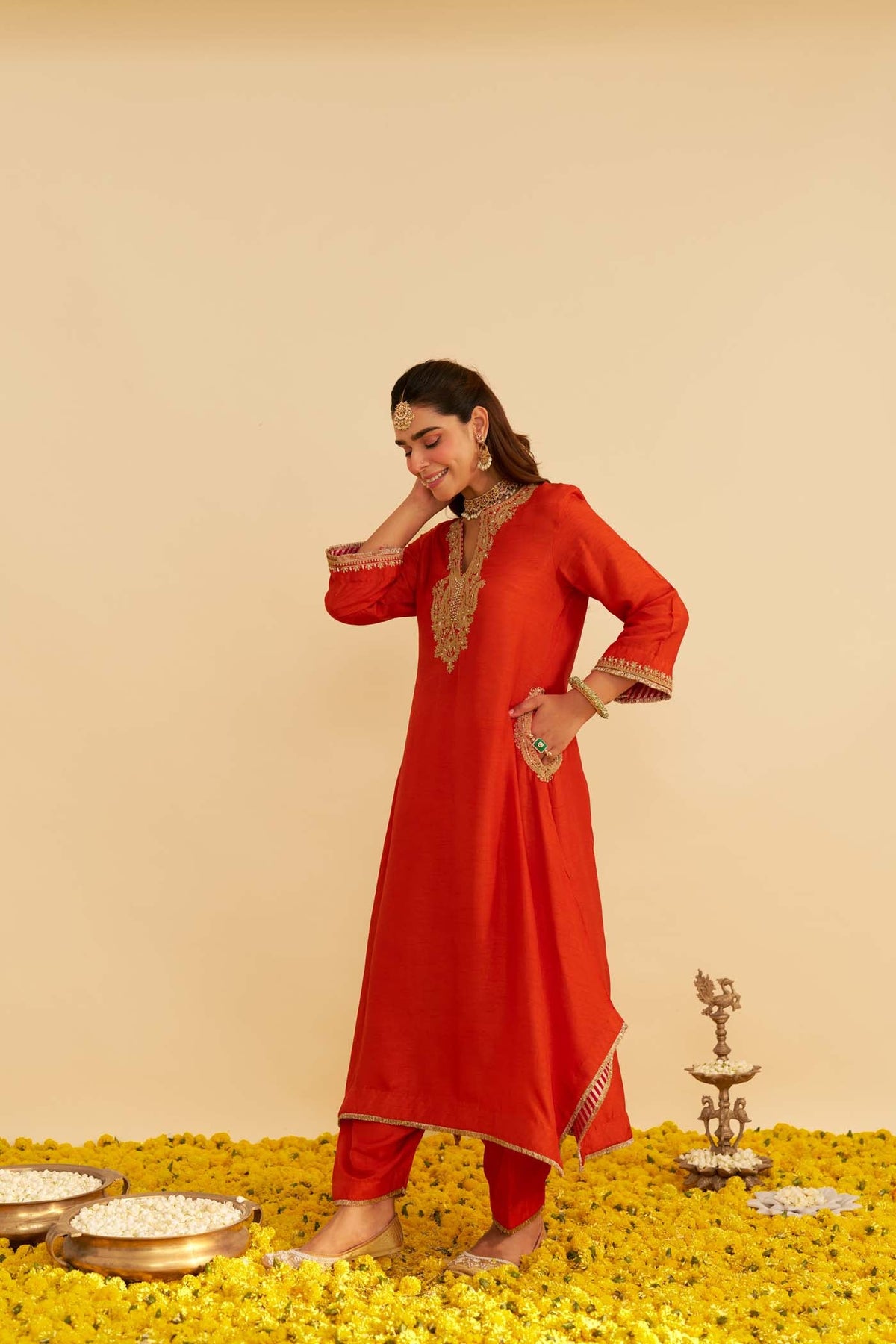 AMAYA - BURNT ORANGE LONG KAFTAN WITH SALWAR