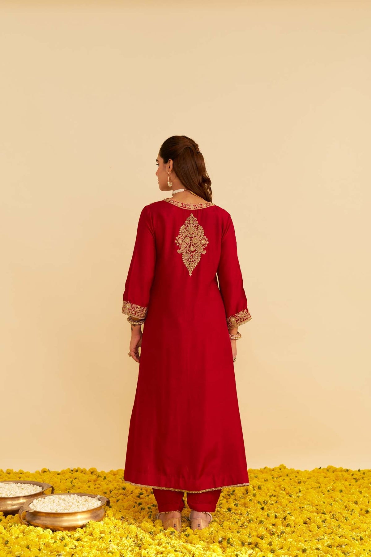 HIBA - DEEP RED LONG KAFTAN WITH SALWAR AND DUPATTA