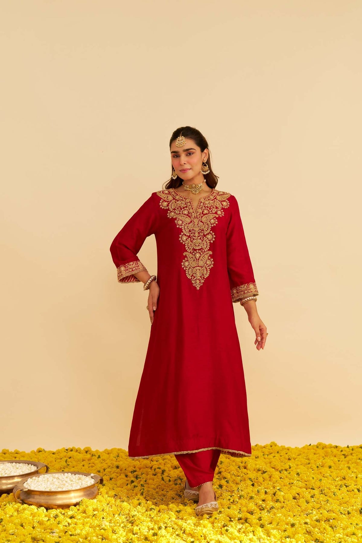 HIBA - DEEP RED LONG KAFTAN WITH SALWAR AND DUPATTA